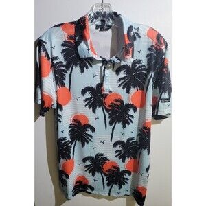 Greenside Mens Golf Stretch Polo Palm Trees Blue Size S